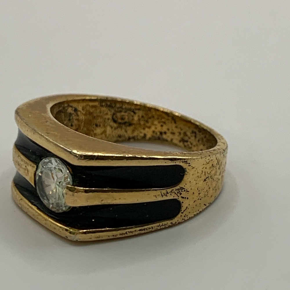 Gold and Black Ring with Clear Genuine Stone, size 9.5